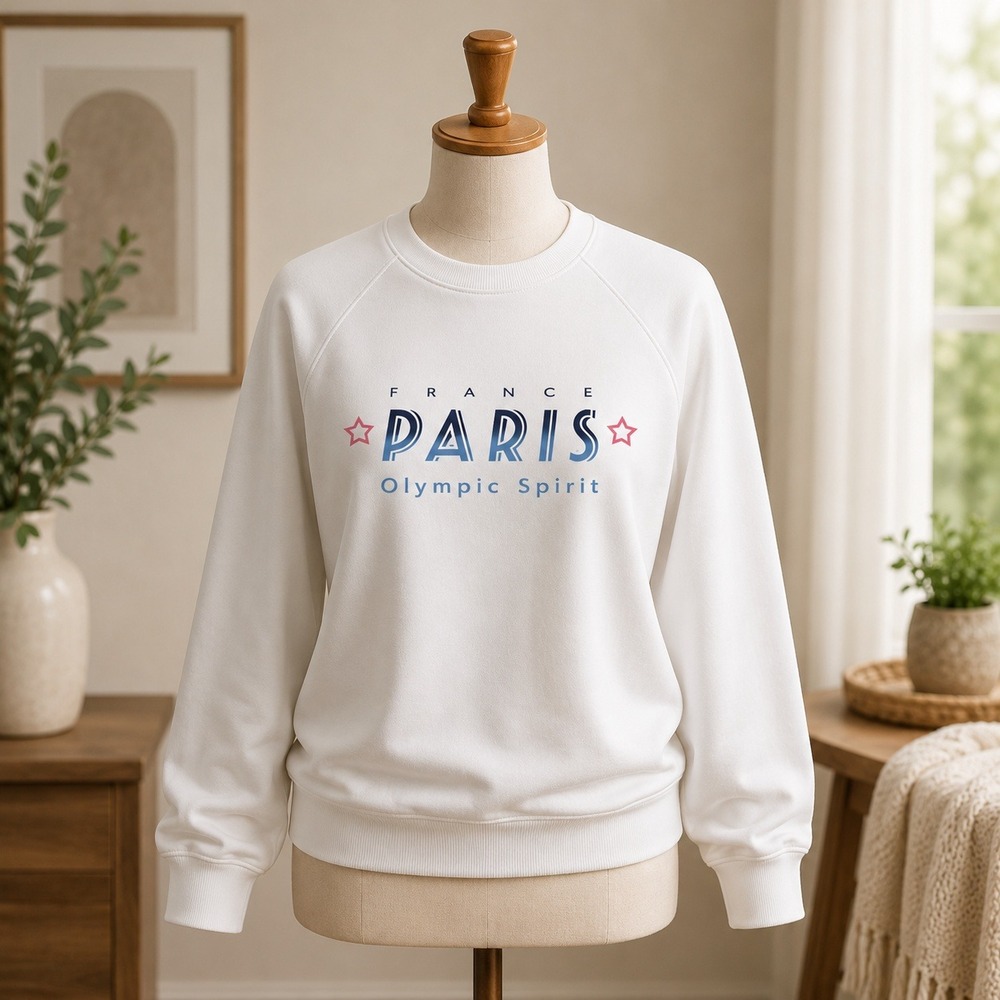 Fashion Paris Olympic Spirit‎ Sweatshirt Womens Large White Graphic Pullover L